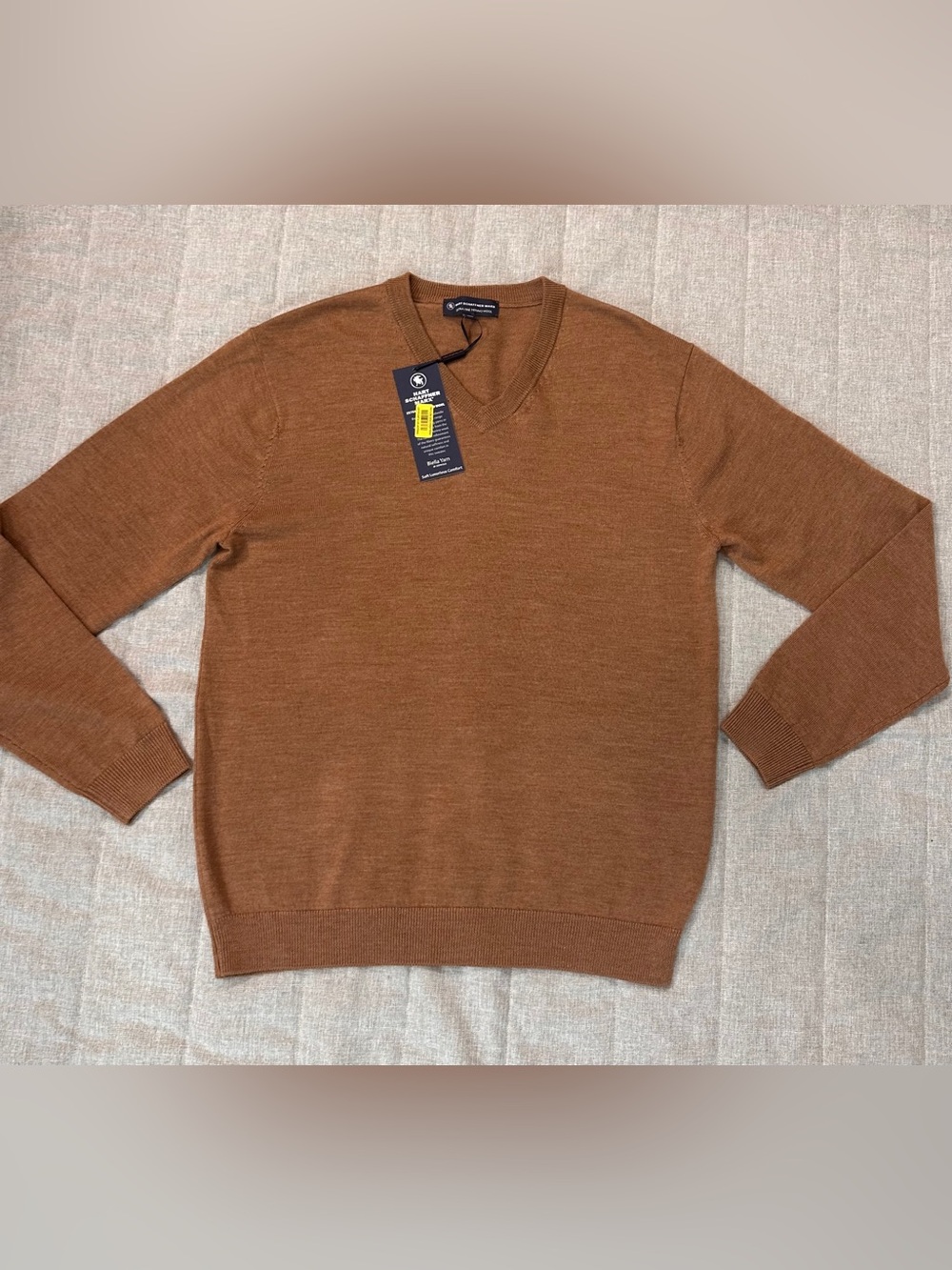 NWT Hart Schaffner Marx Extra Fine Merino Wool V-neck Sweater Brown Mens M